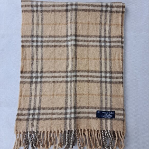 BURBERRY London Classic Nova Check Knit 100% Lambs Wool Fringe Beige SCARF - Picture 5 of 7